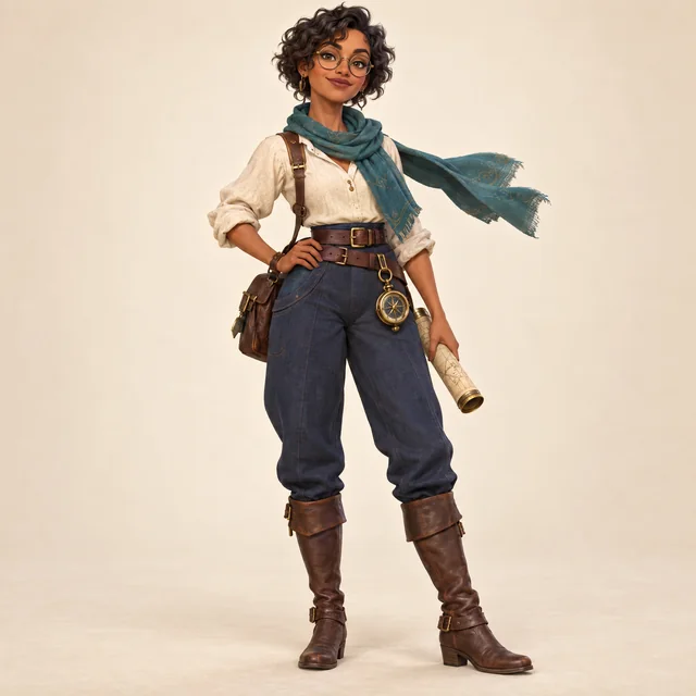 Original skyship navigator with brass glasses and a teal scarf
