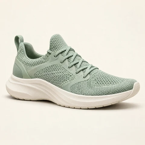 Baskets vert menthe sur un fond uni de studio